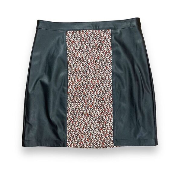 BCBGMAXAZRIA Faux Leather Tweed Mini Skirt Sz S - Picture 2 of 12